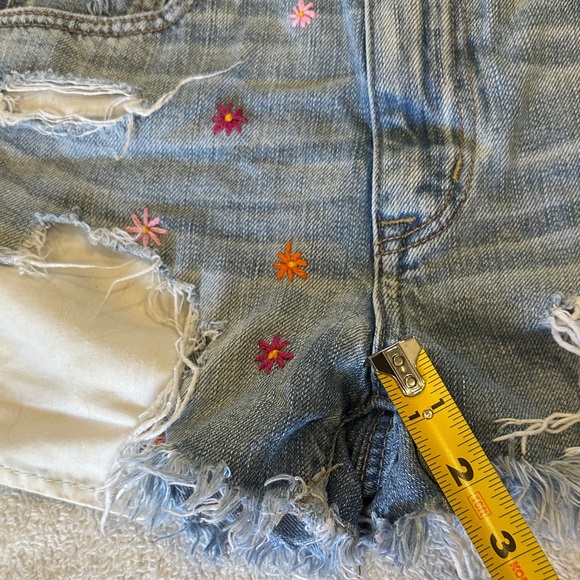 American Eagle Outfitters Distressed Blue Jean Shorts with Floral Embroidery - Picture 11 of 13